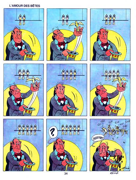 humour noir sur la prestigitation avec des touterelles