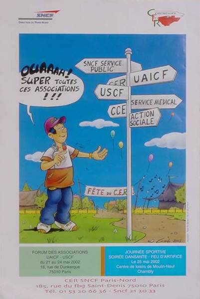 affiche couleur d'un adolescent qui regarde des pancartes ou est indiqu� le nom des associations