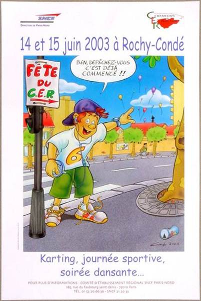 dessin d'un enfant sur le trottoir qui montre avec sa main ou se passe la f�te