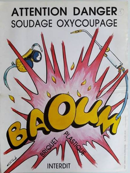 peinture acrylique a l'aerographe pour une affiche SNCF sur les danger d'oxycoupage