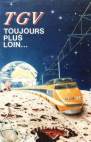 peinture acrylique � l'a�rographe d'un TGV orange roulant sur la lune avec en arriere plan la terre