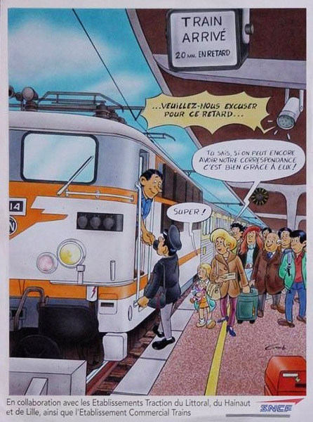 peinture acrylique a l'aerographe pour une affiches sur les trains en retard