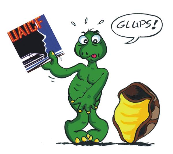 dessin humorstique d'une tortue debout sans sa carapace