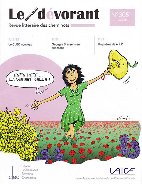 dessin d'une jeune femme heureuse de celebre l'ete dans un champs de coquelicos et de jeunets