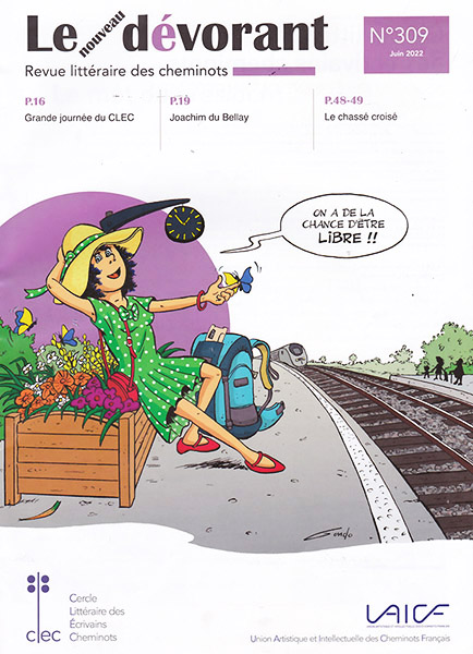 illustration d'une jeune femme assise sur un bac a fleurs et qui attend le train