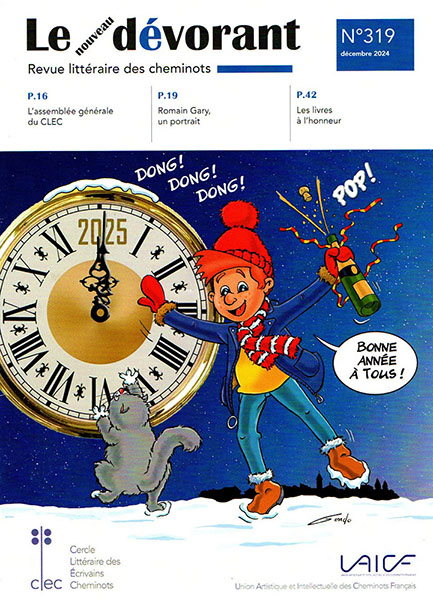 dessin d'un enfant avec du champagne près d'une grande pendule pour passer la nouvelle annee